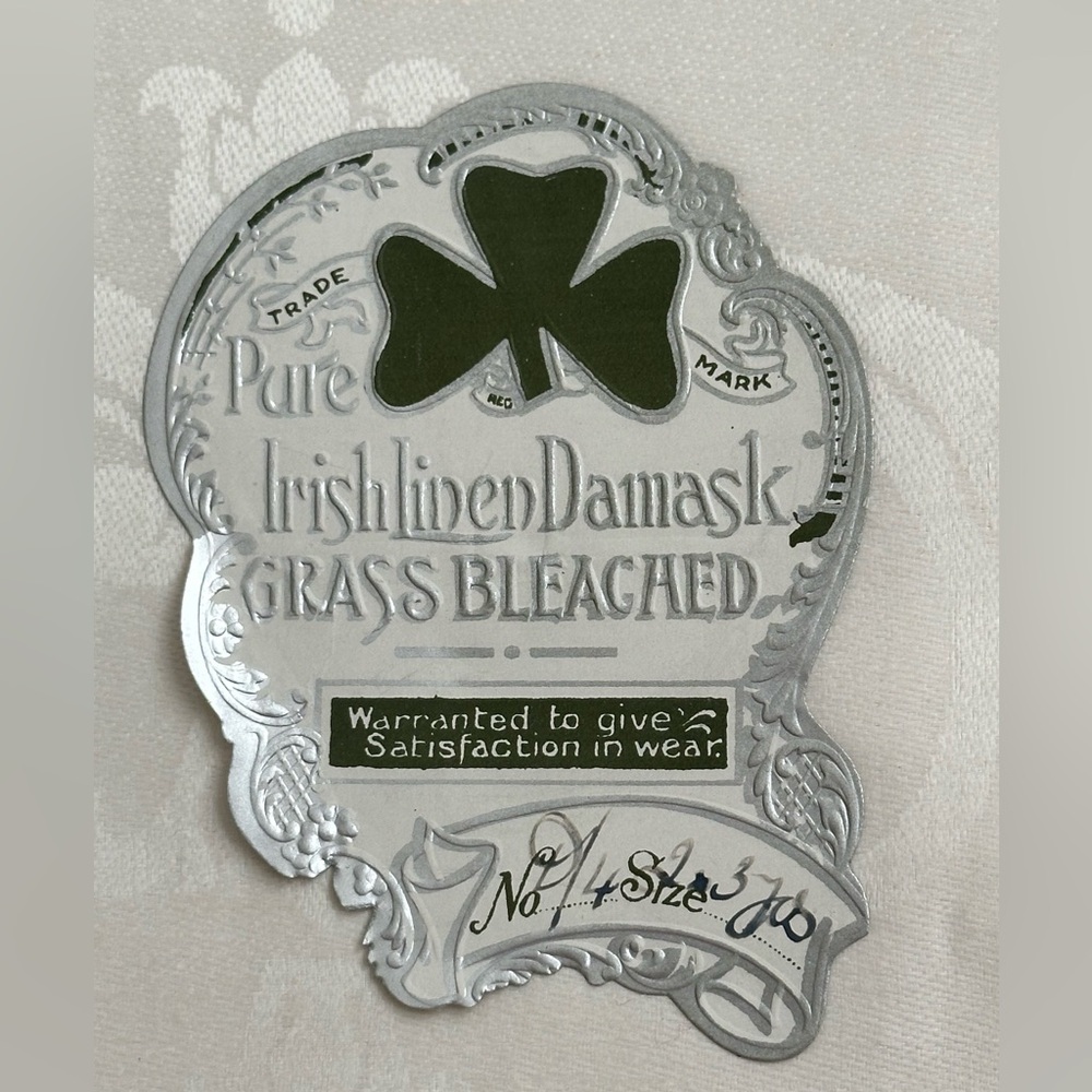 Vintage Pure Irish Linen Damask Material - Tablecloth, Made in Ireland